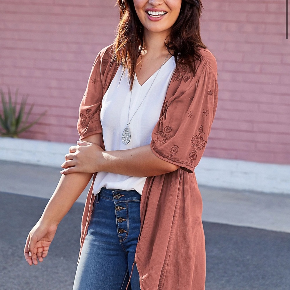 Maurices Women's Rust
Embroidered Kimono Duster
Cardigan Open Front Medium
